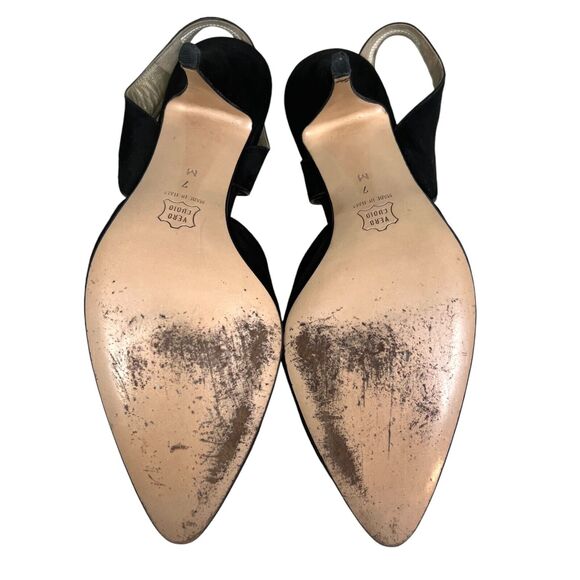 Bally Women Pumps Black Suede Slingback Cross Strap Pointed Toe 7M Made in Italy - Picture 7 of 7